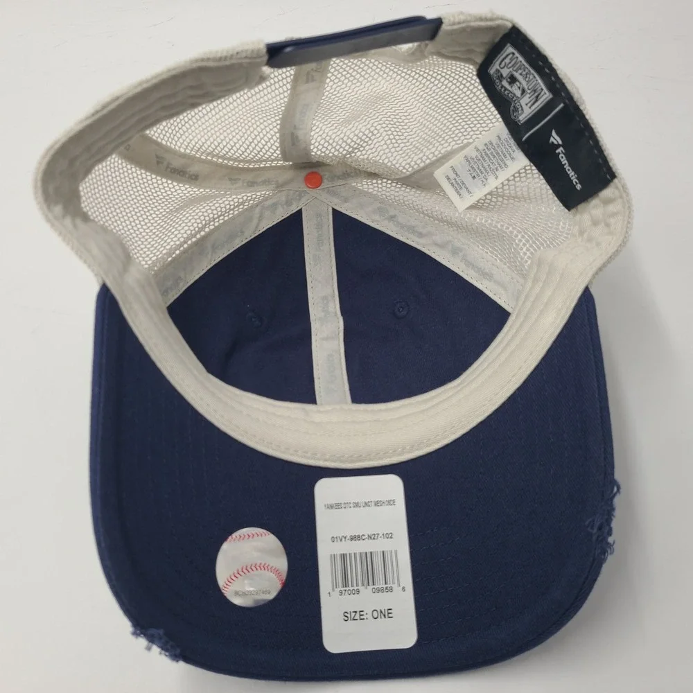 New York Yankees Hat Snapback Trucker Mesh Fanatics Blue‎ Beige MLB Distressed